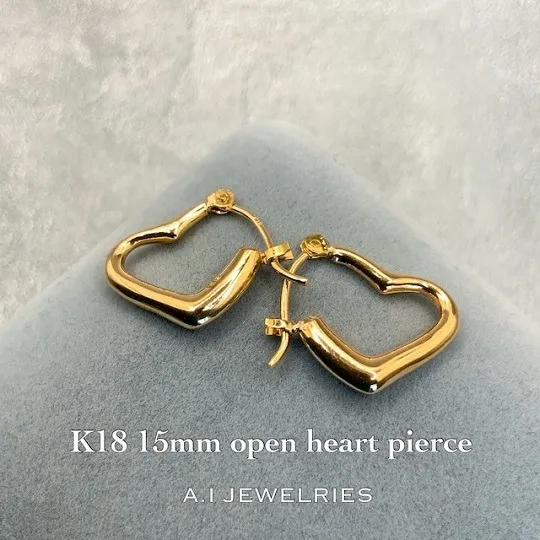 K18 15mm open heart pierce / 18金 18K 15ミリ オープン ハート ピアス 品番 ke-s33e13