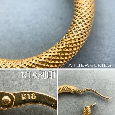 18金 K18 蛇柄 フープ ピアス 18k / K18 Snake design hoop pierce 品番 pl-303