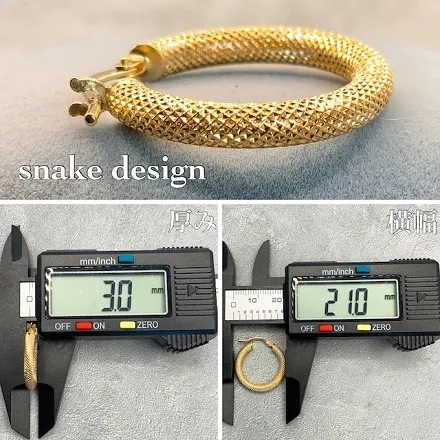 18金 K18 蛇柄 フープ ピアス 18k / K18 Snake design hoop pierce 品番 pl-303