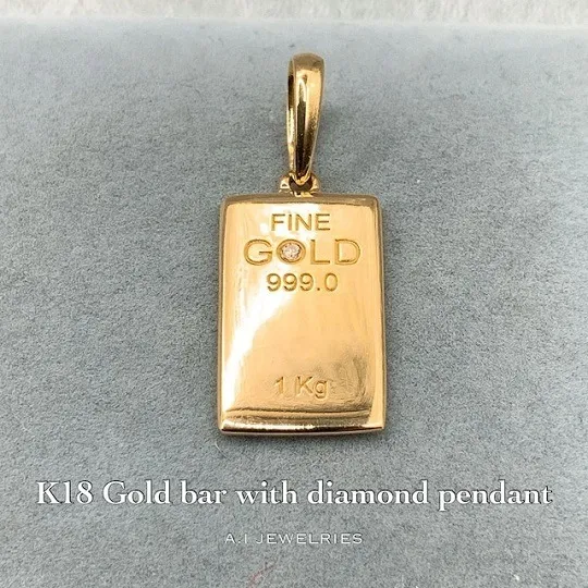 18金 ゴールド バー ダイヤモンド ペンダント / K18 Gold bar diamond pendant 品番bgc-034714